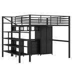 Lit mezzanine Whisen 56''L x 92.7''W de conception moderne avec cadre en métal, taille standard, avec bureau et armoire