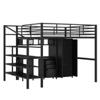 Lit mezzanine Whisen 56''L x 92.7''W de conception moderne avec cadre en métal, taille standard, avec bureau et armoire