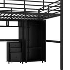 Lit mezzanine Whisen 56''L x 92.7''W de conception moderne avec cadre en métal, taille standard, avec bureau et armoire