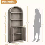 Étagère arquée à 5 niveaux avec portes, haute bibliothèque de style rustique, meuble de rangement et de présentation en bois pour bureau à domicile, salon
