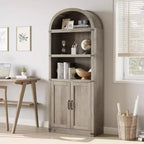 Étagère arquée à 5 niveaux avec portes, haute bibliothèque de style rustique, meuble de rangement et de présentation en bois pour bureau à domicile, salon