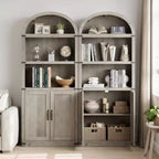 Étagère arquée à 5 niveaux avec portes, haute bibliothèque de style rustique, meuble de rangement et de présentation en bois pour bureau à domicile, salon