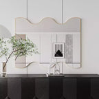Golden 30x35 Rectangular Wall Mirror with Wavy Metal Frame for Bathroom, Living Room, Bedroom