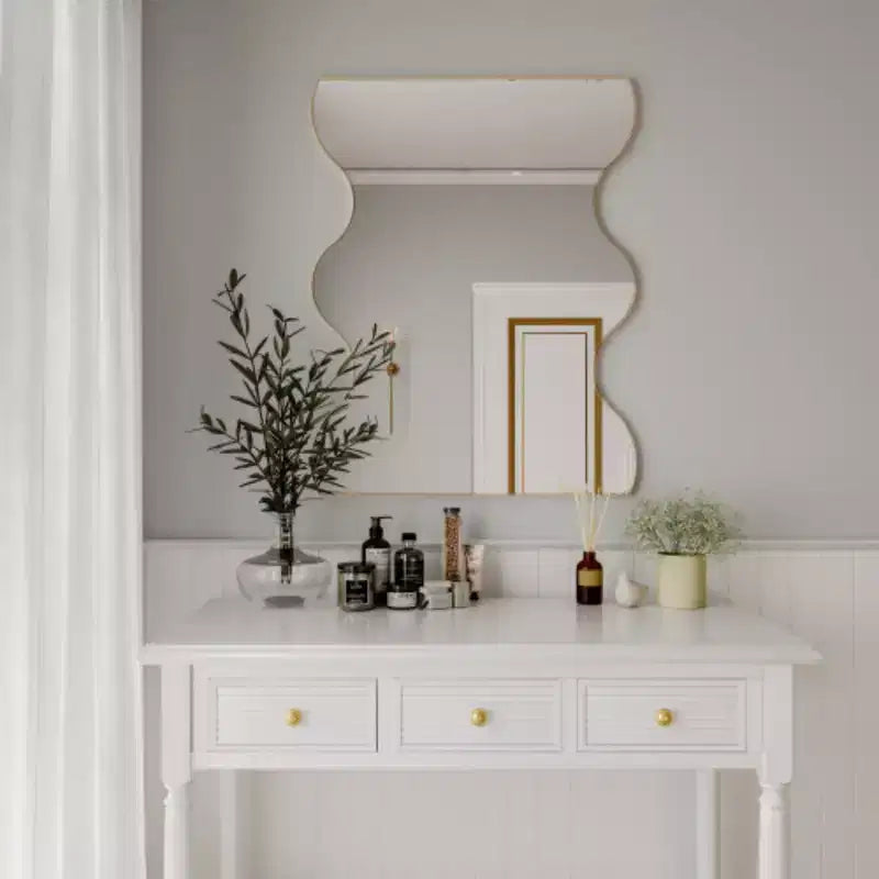 Miroir mural rectangulaire doré 30x35 avec cadre en métal ondulé pour salle de bain, salon, chambre à coucher