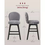 VASAGLE Lot de 2 tabourets de bar, tabourets de comptoir pivotants, pieds en bois massif, tissu chenille, tabourets de 66,5 cm de hauteur pour la salle à manger et le bar à la maison