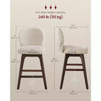 VASAGLE Lot de 2 tabourets de bar, tabourets de comptoir pivotants, pieds en bois massif, tissu chenille, tabourets de 66,5 cm de hauteur pour la salle à manger et le bar à la maison