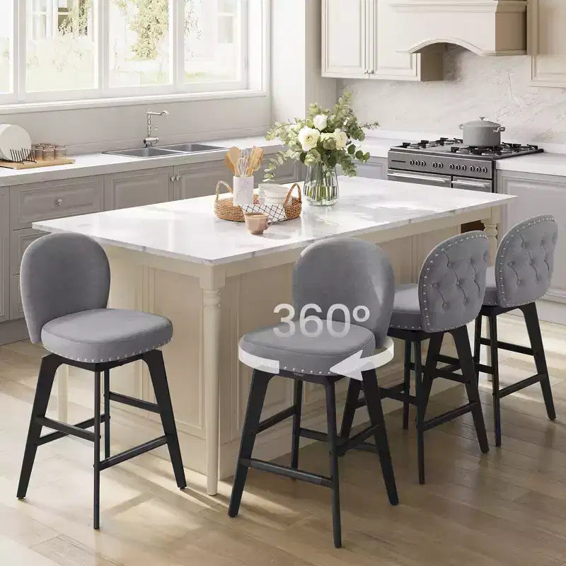 VASAGLE Lot de 2 tabourets de bar, tabourets de comptoir pivotants, pieds en bois massif, tissu chenille, tabourets de 66,5 cm de hauteur pour la salle à manger et le bar à la maison