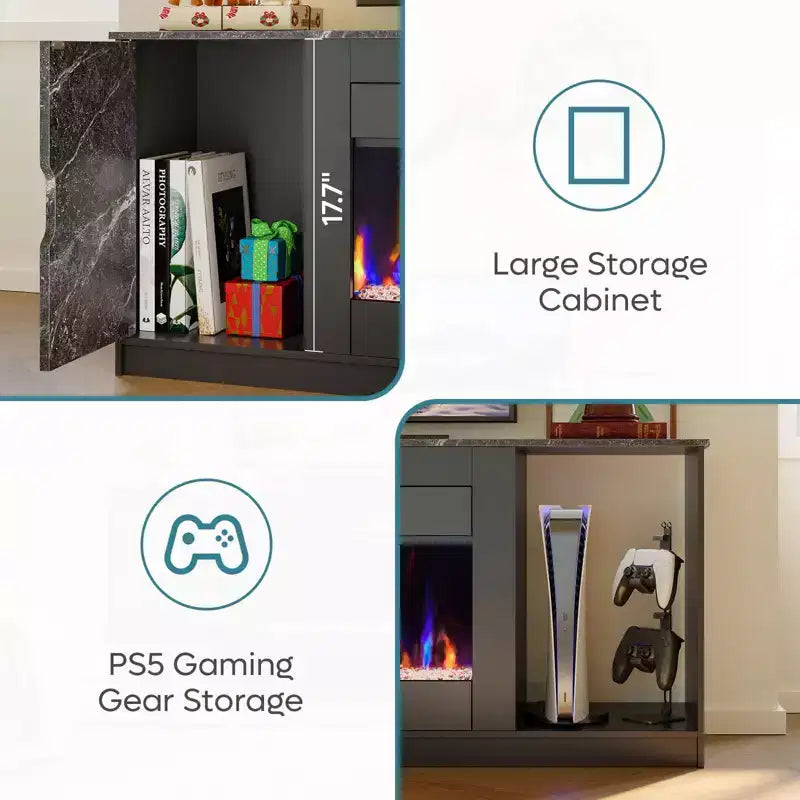 Meuble TV moderne Bestier avec cheminée et 70 LED, pour téléviseurs jusqu'à 80 pouces, console TV de jeu PS5 avec cheminée 36 pouces et placard pour salon
