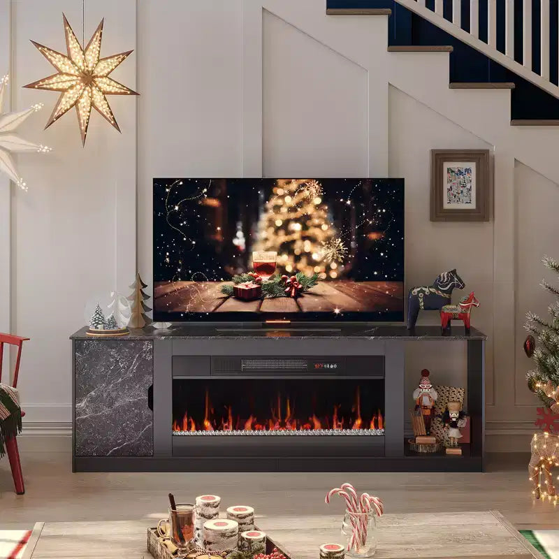 Meuble TV moderne Bestier avec cheminée et 70 LED, pour téléviseurs jusqu'à 80 pouces, console TV de jeu PS5 avec cheminée 36 pouces et placard pour salon