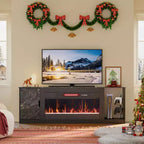 Meuble TV moderne Bestier avec cheminée et 70 LED, pour téléviseurs jusqu'à 80 pouces, console TV de jeu PS5 avec cheminée 36 pouces et placard pour salon
