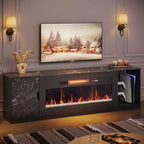 Meuble TV moderne Bestier avec cheminée et 70 LED, pour téléviseurs jusqu'à 80 pouces, console TV de jeu PS5 avec cheminée 36 pouces et placard pour salon