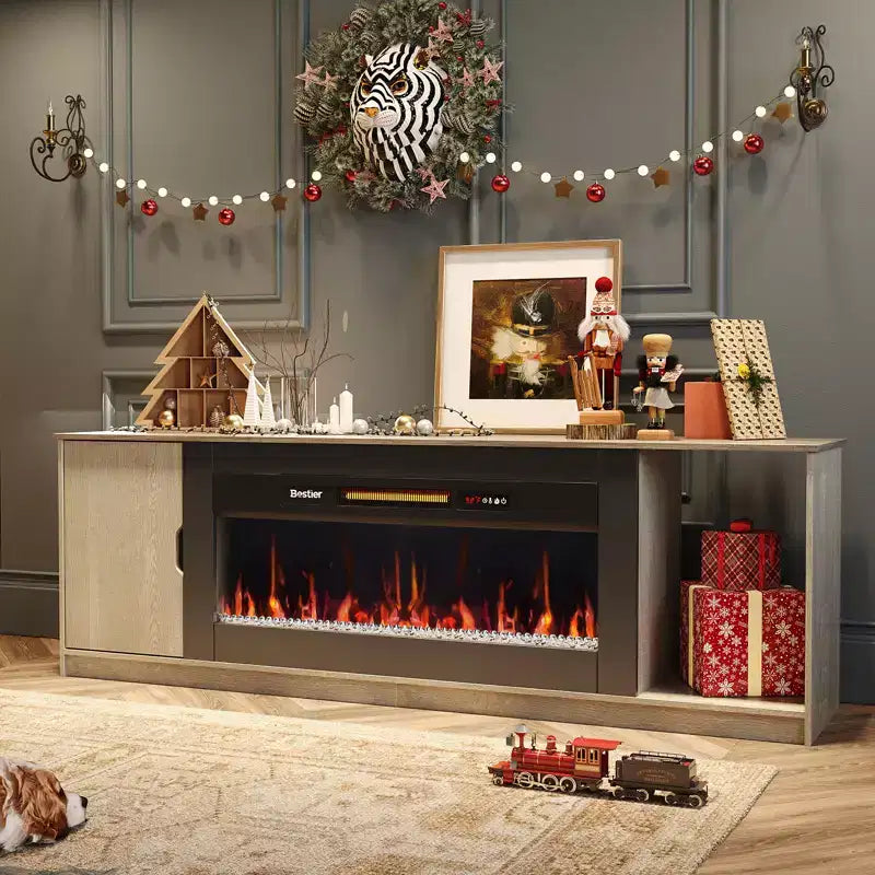 Meuble TV moderne Bestier avec cheminée et 70 LED, pour téléviseurs jusqu'à 80 pouces, console TV de jeu PS5 avec cheminée 36 pouces et placard pour salon