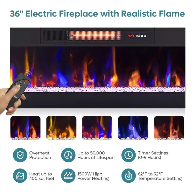Meuble TV moderne Bestier avec cheminée et 70 LED, pour téléviseurs jusqu'à 80 pouces, console TV de jeu PS5 avec cheminée 36 pouces et placard pour salon
