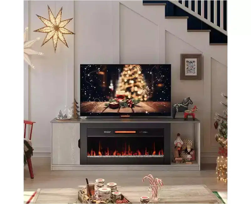 Meuble TV moderne Bestier avec cheminée et 70 LED, pour téléviseurs jusqu'à 80 pouces, console TV de jeu PS5 avec cheminée 36 pouces et placard pour salon