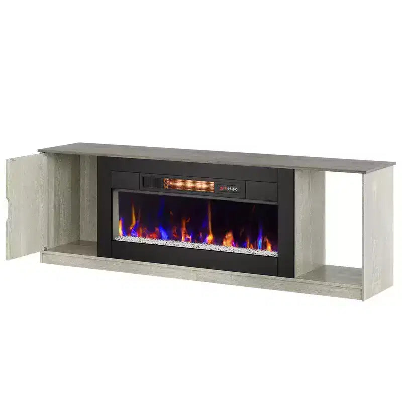 Meuble TV moderne Bestier avec cheminée et 70 LED, pour téléviseurs jusqu'à 80 pouces, console TV de jeu PS5 avec cheminée 36 pouces et placard pour salon