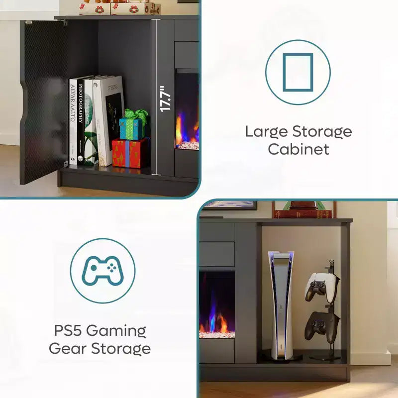 Meuble TV moderne Bestier avec cheminée et 70 LED, pour téléviseurs jusqu'à 80 pouces, console TV de jeu PS5 avec cheminée 36 pouces et placard pour salon
