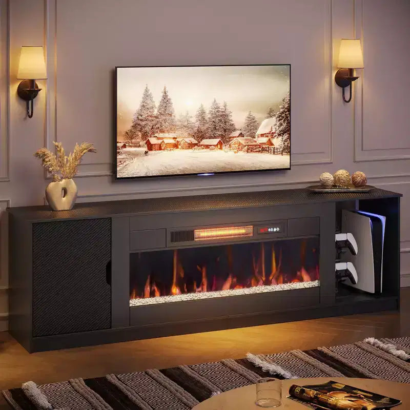 Meuble TV moderne Bestier avec cheminée et 70 LED, pour téléviseurs jusqu'à 80 pouces, console TV de jeu PS5 avec cheminée 36 pouces et placard pour salon