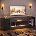Meuble TV moderne Bestier avec cheminée et 70 LED, pour téléviseurs jusqu'à 80 pouces, console TV de jeu PS5 avec cheminée 36 pouces et placard pour salon