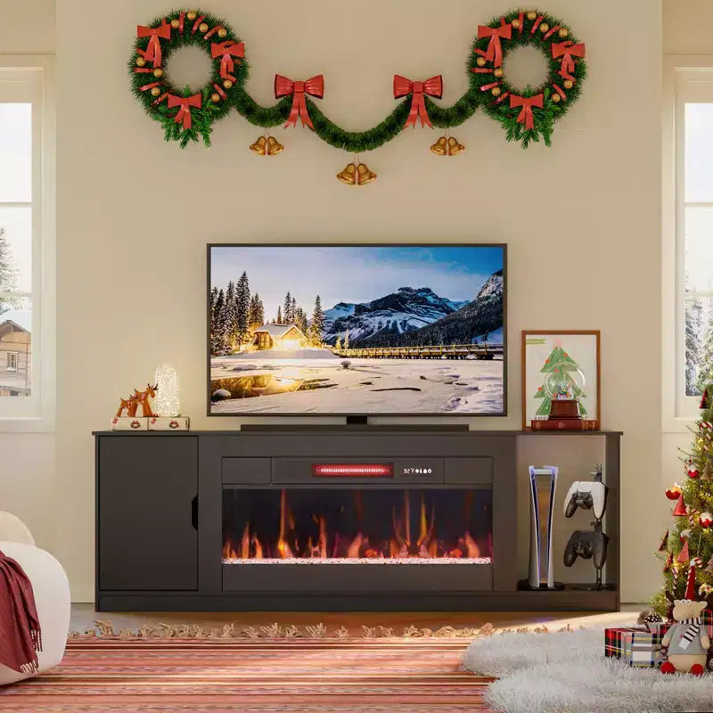 Meuble TV moderne Bestier avec cheminée et 70 LED, pour téléviseurs jusqu'à 80 pouces, console TV de jeu PS5 avec cheminée 36 pouces et placard pour salon