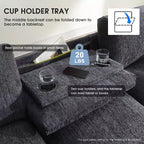 Canapé modulable multifonctionnel GDFStudio Yedda 96 en chenille avec table rabattable et porte-gobelets