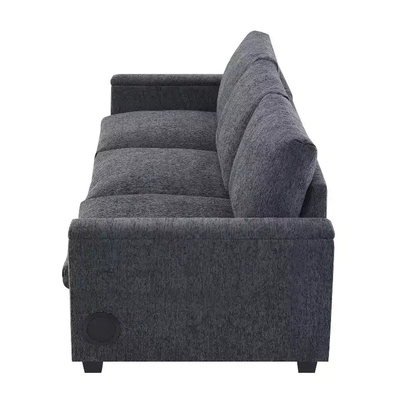 Canapé modulable multifonctionnel GDFStudio Yedda 96 en chenille avec table rabattable et porte-gobelets