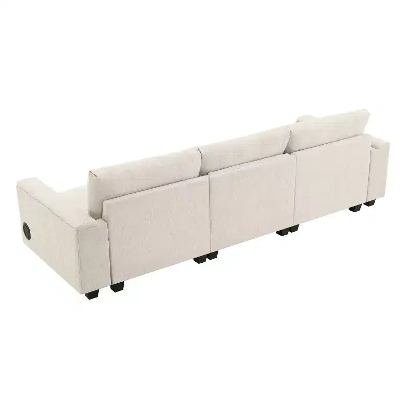 Canapé modulable multifonctionnel GDFStudio Yedda 96 en chenille avec table rabattable et porte-gobelets