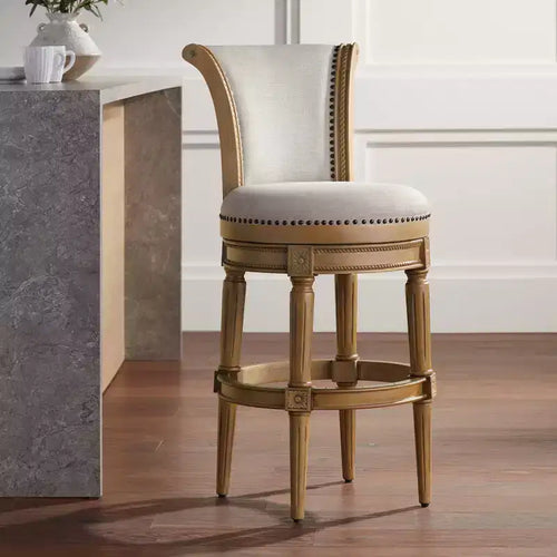 55 Downing Street Oliver 30 1/2" Chaise de bar pivotante à dossier roulé en tissu de sable