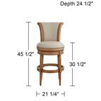 55 Downing Street Oliver 30 1/2" Chaise de bar pivotante à dossier roulé en tissu de sable