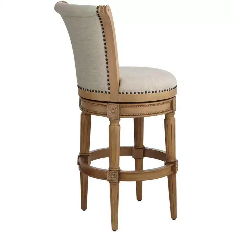 55 Downing Street Oliver 30 1/2" Chaise de bar pivotante à dossier roulé en tissu de sable
