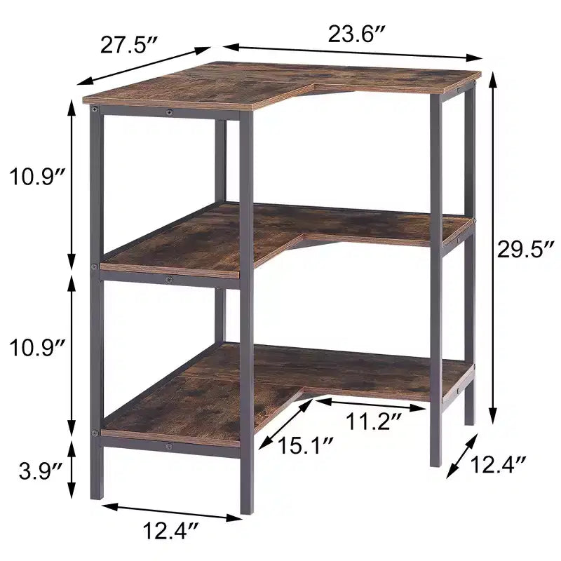 Table d'angle VECELO à 3 étagères ouvertes, meuble de rangement multifonctionnel pour petit espace ou salon, marron/gris