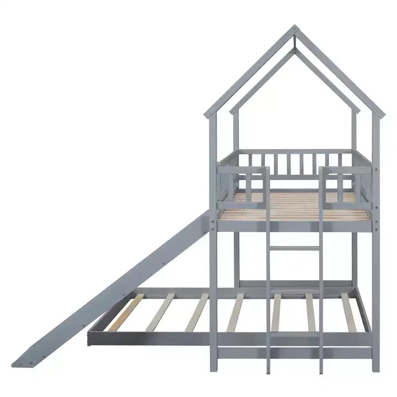 Lit superposé cabane Whisen House Design avec toboggan et échelle intégrée, couchage double sur lit double