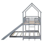 Lit superposé cabane Whisen House Design avec toboggan et échelle intégrée, couchage double sur lit double