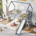 Whisen House Roof Design Twin over Full House Bunk Bed with Slide and Built-in Ladder
