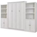 Lit escamotable Queen Size avec armoire latérale, lit gain de place parfait pour chambre d'amis, chambre à coucher, bureau à domicile, blanc/marron rustique - ModernLuxe