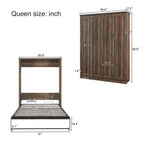 Lit escamotable Queen Size avec armoire latérale, lit gain de place parfait pour chambre d'amis, chambre à coucher, bureau à domicile, blanc/marron rustique - ModernLuxe