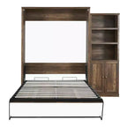 Lit escamotable Queen Size avec armoire latérale, lit gain de place parfait pour chambre d'amis, chambre à coucher, bureau à domicile, blanc/marron rustique - ModernLuxe