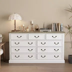 Commode de rangement Famapy Blanche à 9 Tiroirs : Design Élégant avec Poignées en Laiton Antique et Plateau Rustique pour un Attrait Particulier