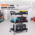 Chariot de service pliable VEVOR, chariot roulant en plastique robuste à 3 étagères de 75 kg, chariot à outils portable pour entrepôt/bureau/maison