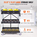 Chariot de service pliable VEVOR, chariot roulant en plastique robuste à 3 étagères de 75 kg, chariot à outils portable pour entrepôt/bureau/maison