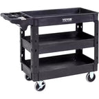 VEVOR Utility Service Cart, 3 Shelf 550LBS Heavy Duty Plastic Rolling Utility Cart with 360 Swivel Wheels (2 with Brakes)