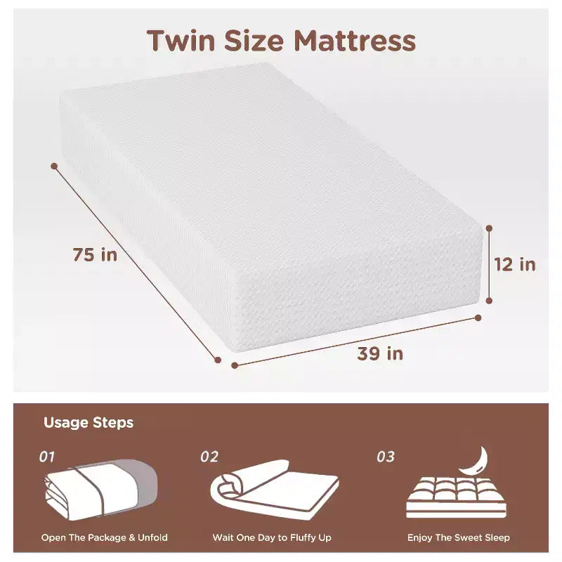 BestMassage Matelas 12 pouces en mousse à mémoire de forme au gel, fermeté moyenne, pour un sommeil frais et un soulagement de la pression, certifié CertiPUR-US