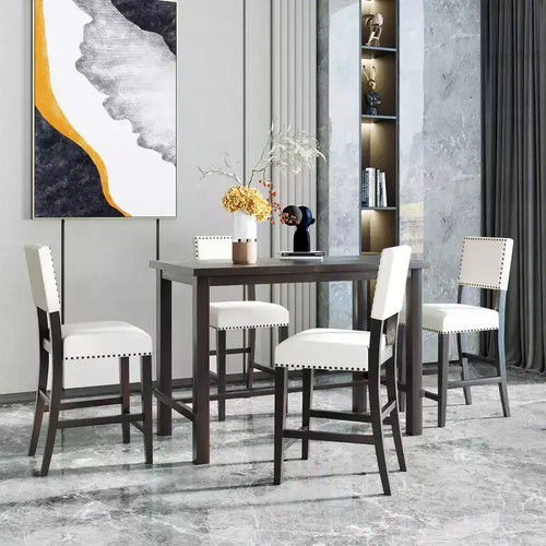 Ensemble de salle à manger 5 pièces à hauteur de comptoir, avec table de salle à manger classique et 4 chaises de salle à manger rembourrées, finition bois naturel/espresso - ModernLuxe