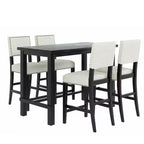 Ensemble de salle à manger 5 pièces à hauteur de comptoir, avec table de salle à manger classique et 4 chaises de salle à manger rembourrées, finition bois naturel/espresso - ModernLuxe