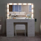 Vanity table with Mirrors, LED Lights, Makeup Table with 7 Drawers & Stool