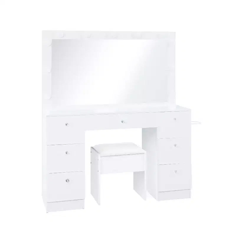 Coiffeuse avec Miroirs, Lumières LED, Table de Maquillage avec 7 Tiroirs et Tabouret