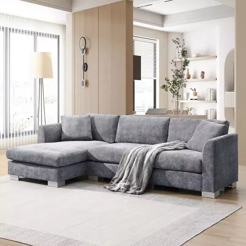 Canapé d'angle surdimensionné Whisen Modern, ensemble de canapé de luxe en forme de L avec méridienne et 2 oreillers