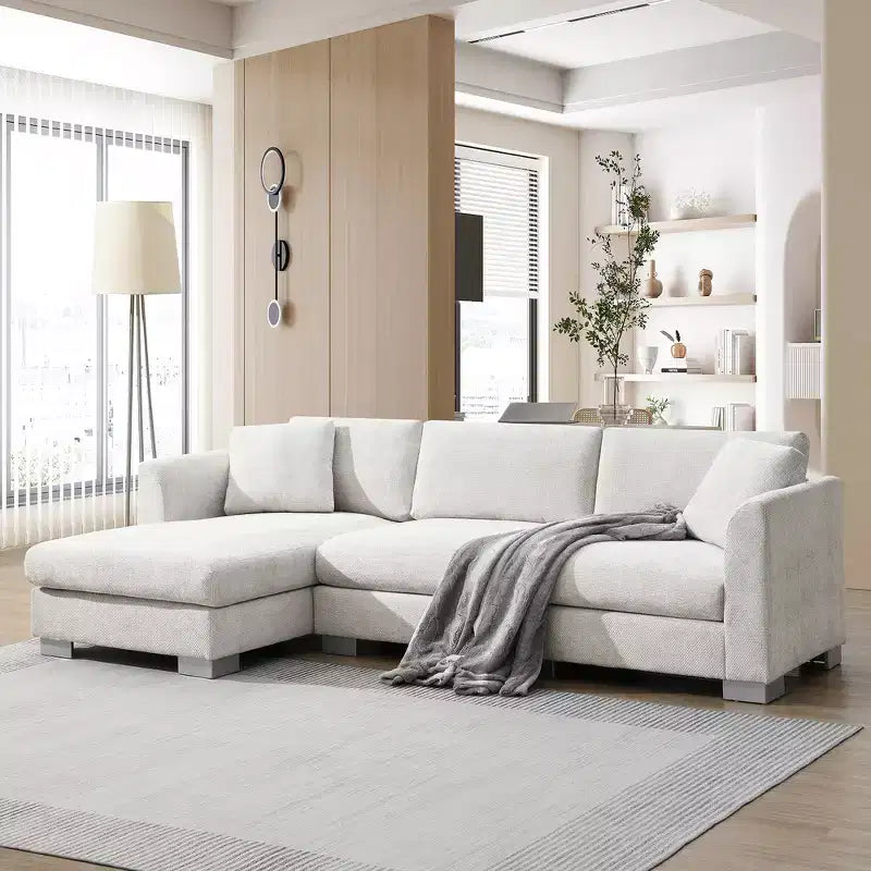 Canapé d'angle surdimensionné Whisen Modern, ensemble de canapé de luxe en forme de L avec méridienne et 2 oreillers