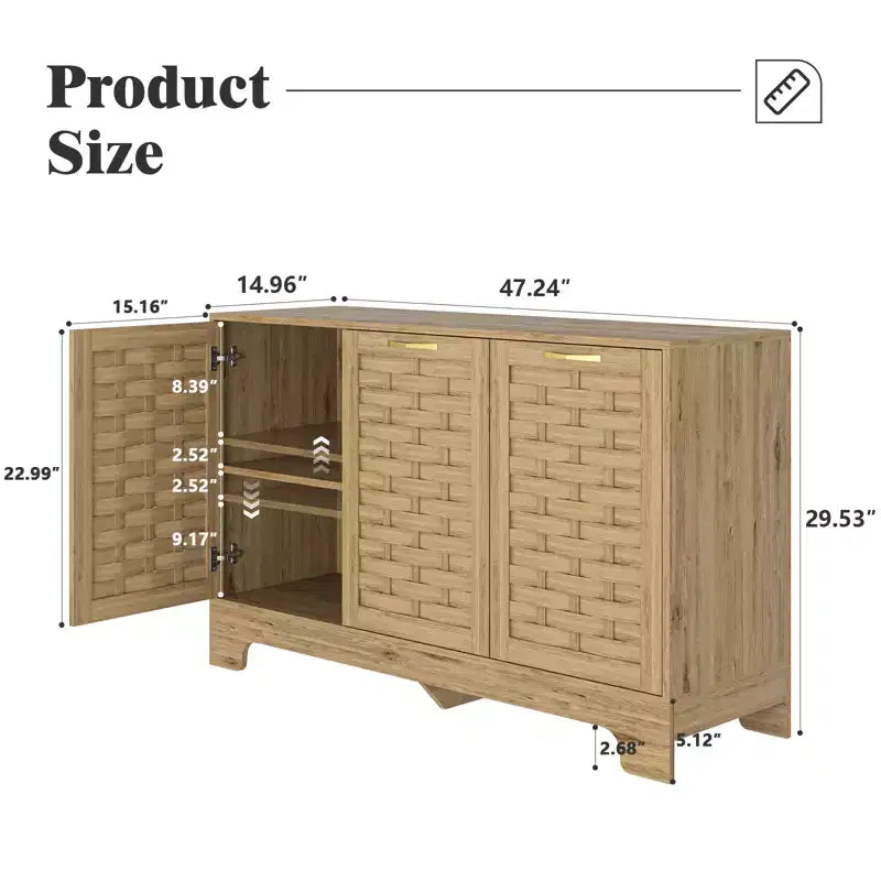 GDFStudio Francis Farmhouse, buffet/bahut de rangement en bois à 3 portes de 47,24 po de largeur, avec tablette ajustable
