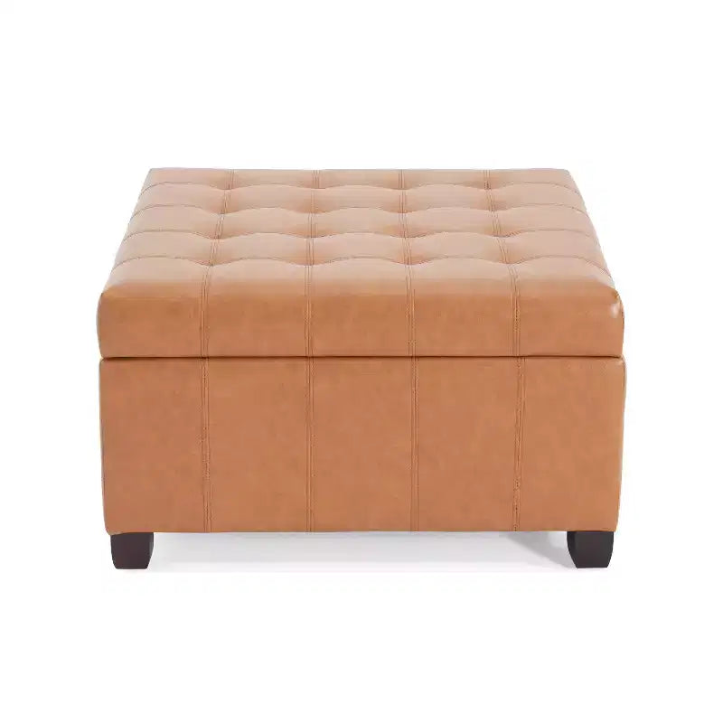 Christopher Knight Home Ellie Pouf de rangement capitonné contemporain en similicuir et bois de bouleau