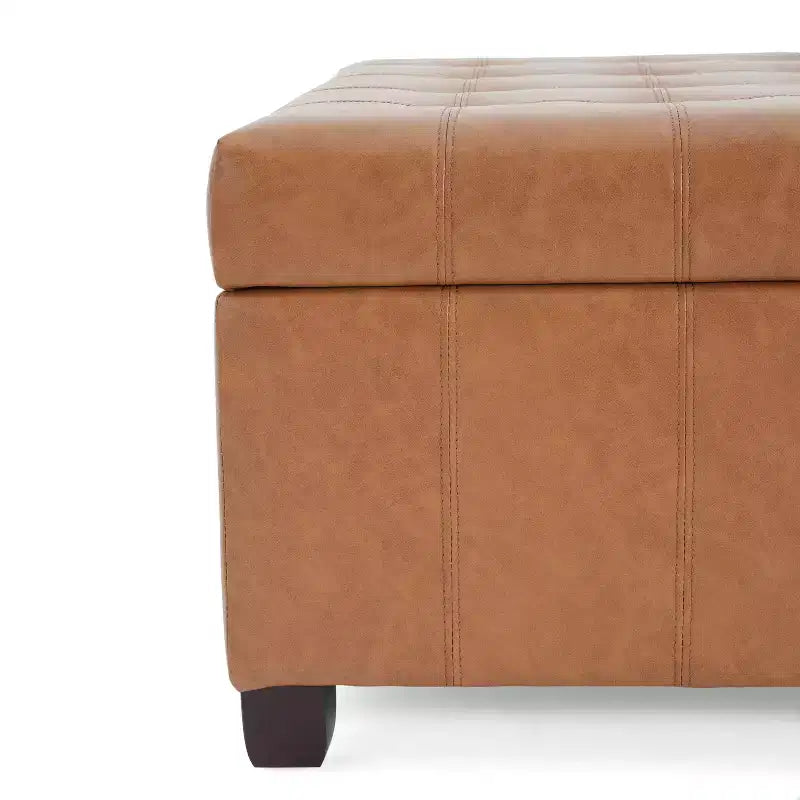 Christopher Knight Home Ellie Pouf de rangement capitonné contemporain en similicuir et bois de bouleau